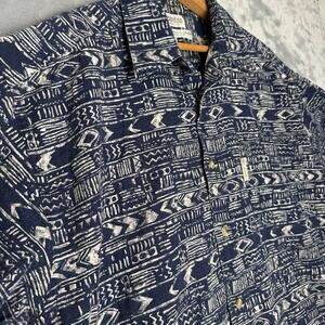 90s Columbia Fishing Shirt Mens Size L Blue All Over Print Outdoors Camp Hiking